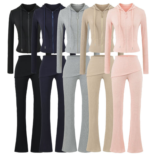 Casual Slim Fit Hooded Long Sleeve Three-Piece Set
