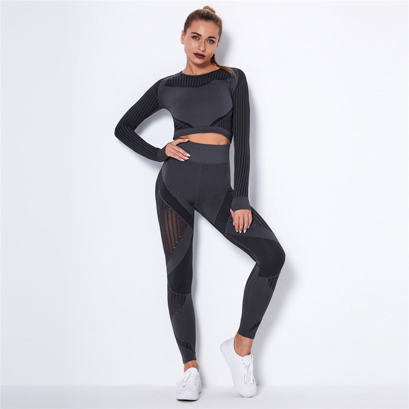 Hollow Out Seamless Yoga Set Crop Top + Leggings