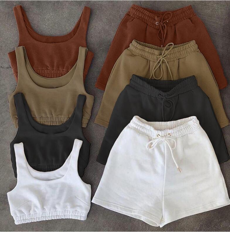 Crop Top And Drawstring Shorts Matching Set