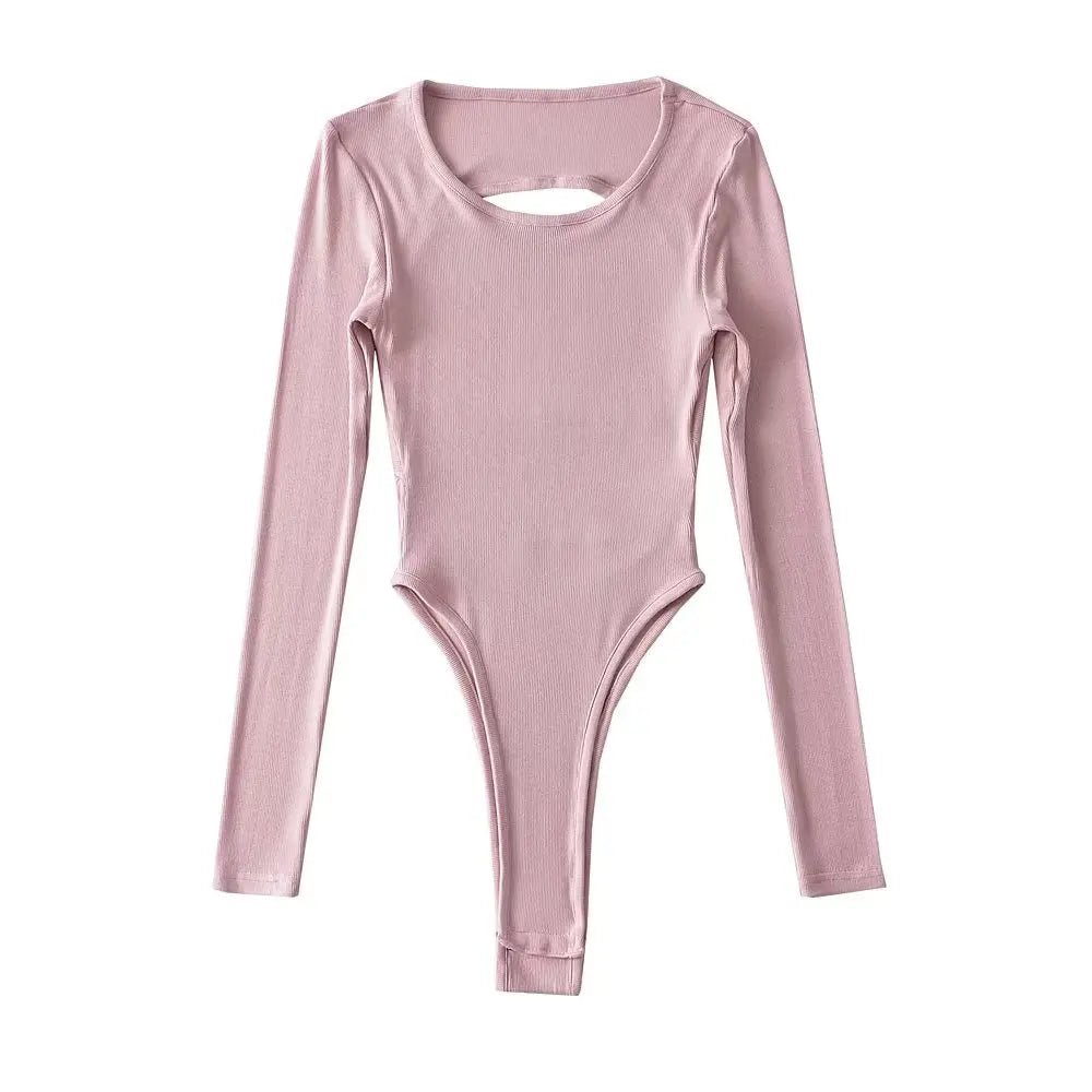 Long Sleeve Backless Bodysuits Knits Stretchable Slim 5 Colors