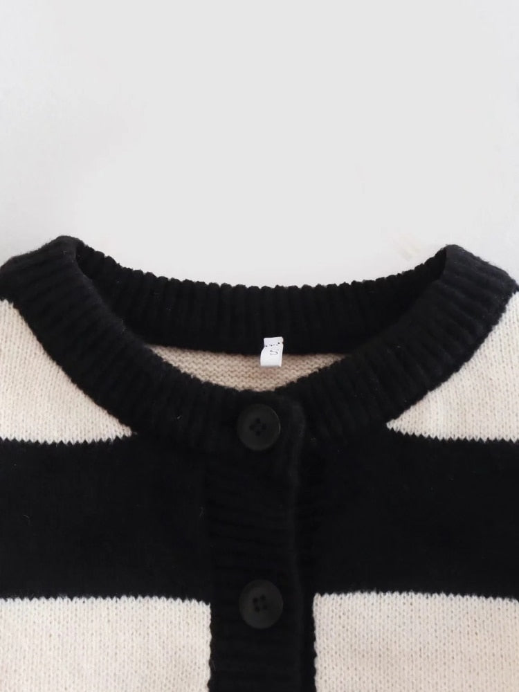 Black White Striped Knitted Sweater