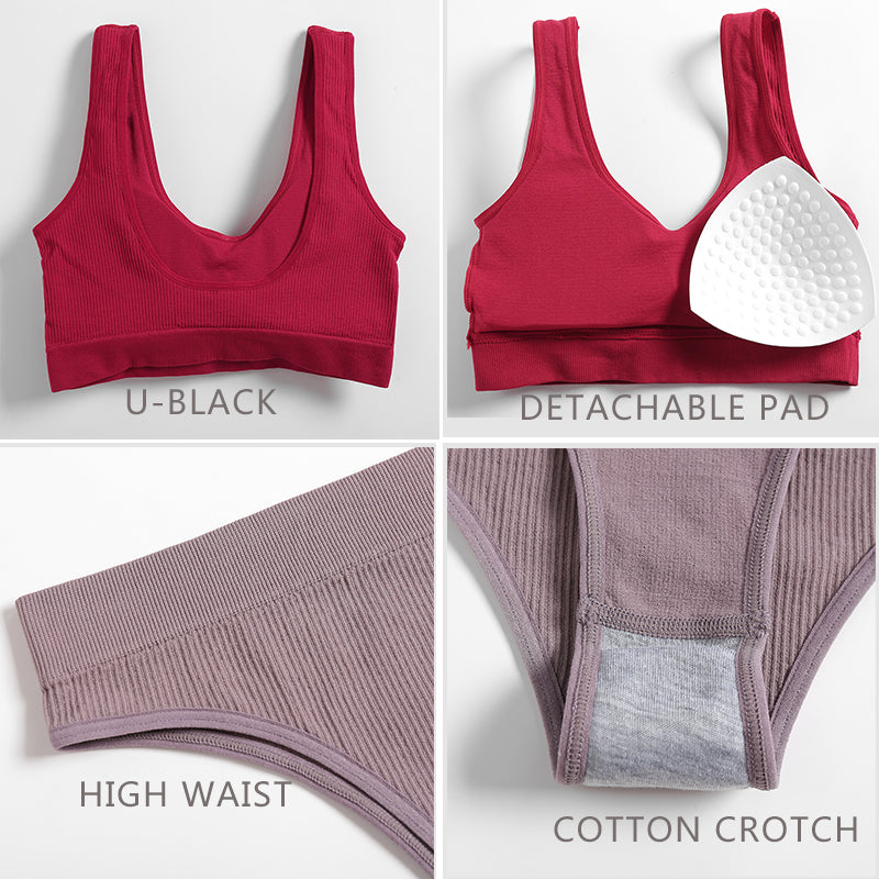 Seamless Underwear Set Wireless Padded Bras