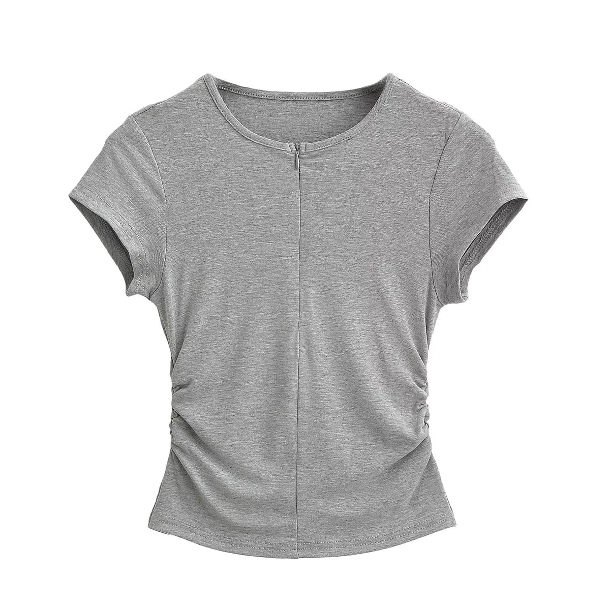 Round neck zipper T-shirt