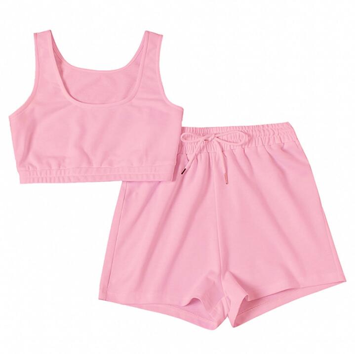 Crop Top And Drawstring Shorts Matching Set