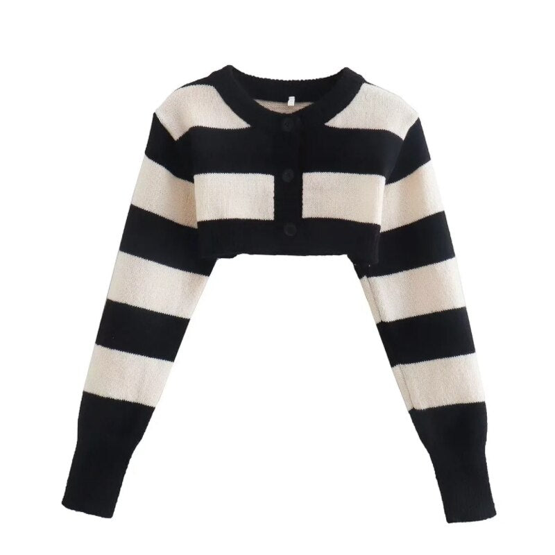 Black White Striped Knitted Sweater