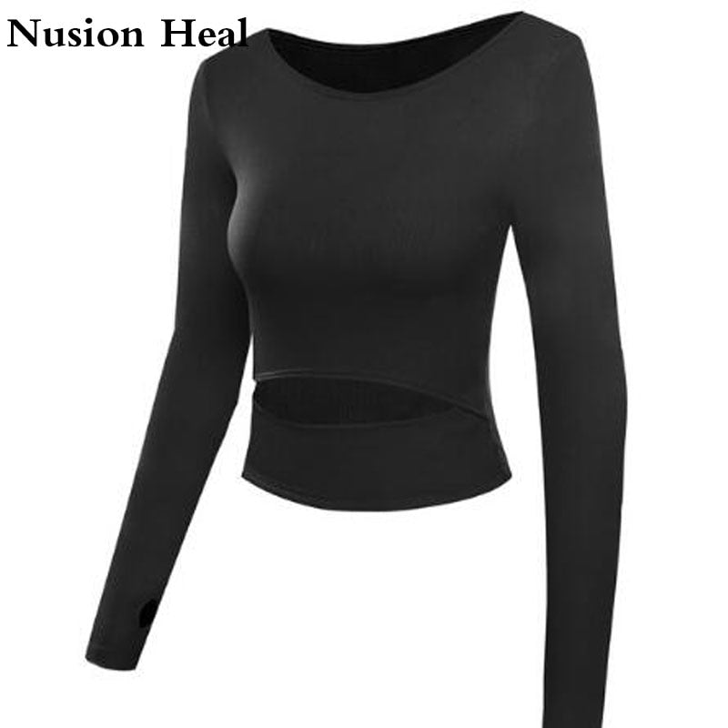 White Yoga Crop Tops Long Sleeve
