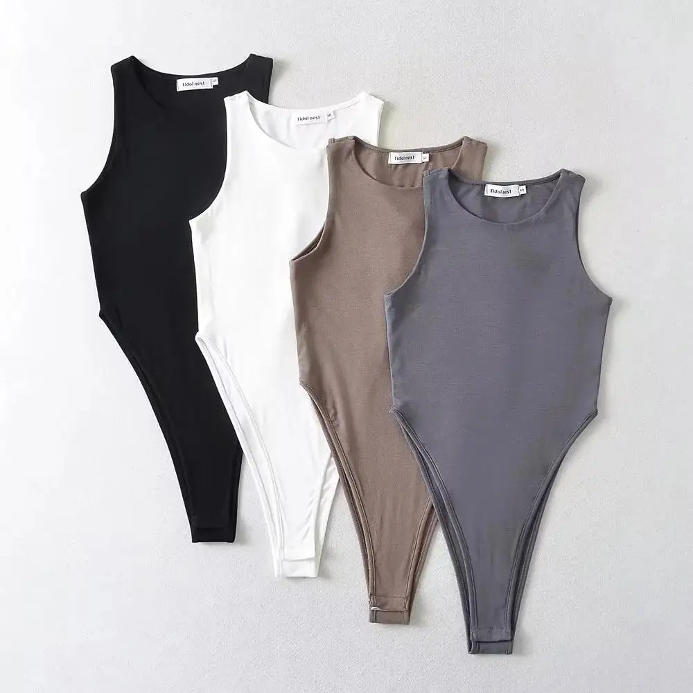 Sleeveless Bodysuits Stretchable 4 Colors