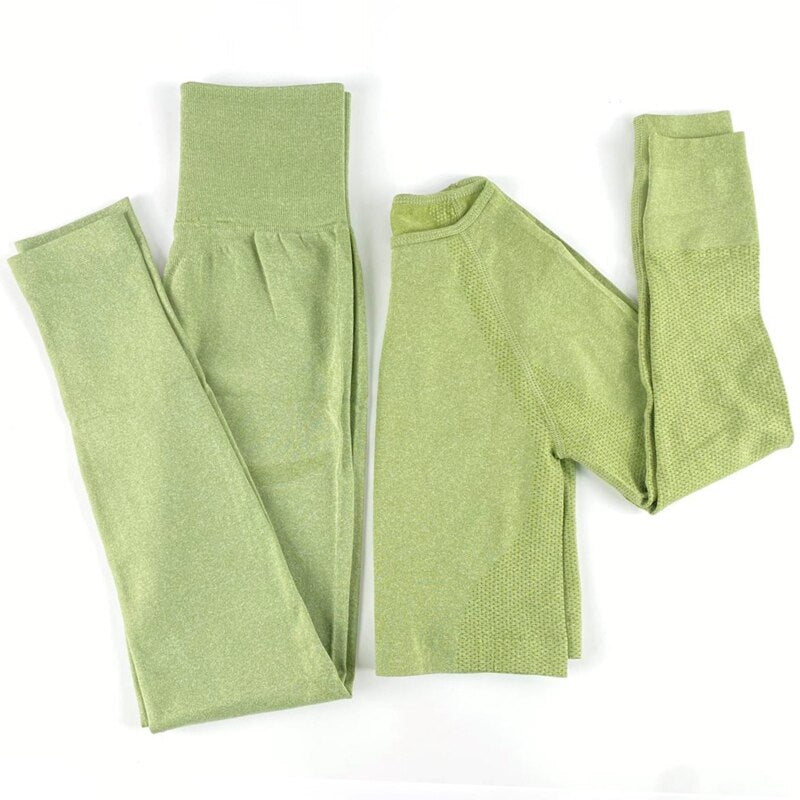 Seamless Yoga Set squat proof High Waist Gym Leggings + Long Sleeve top