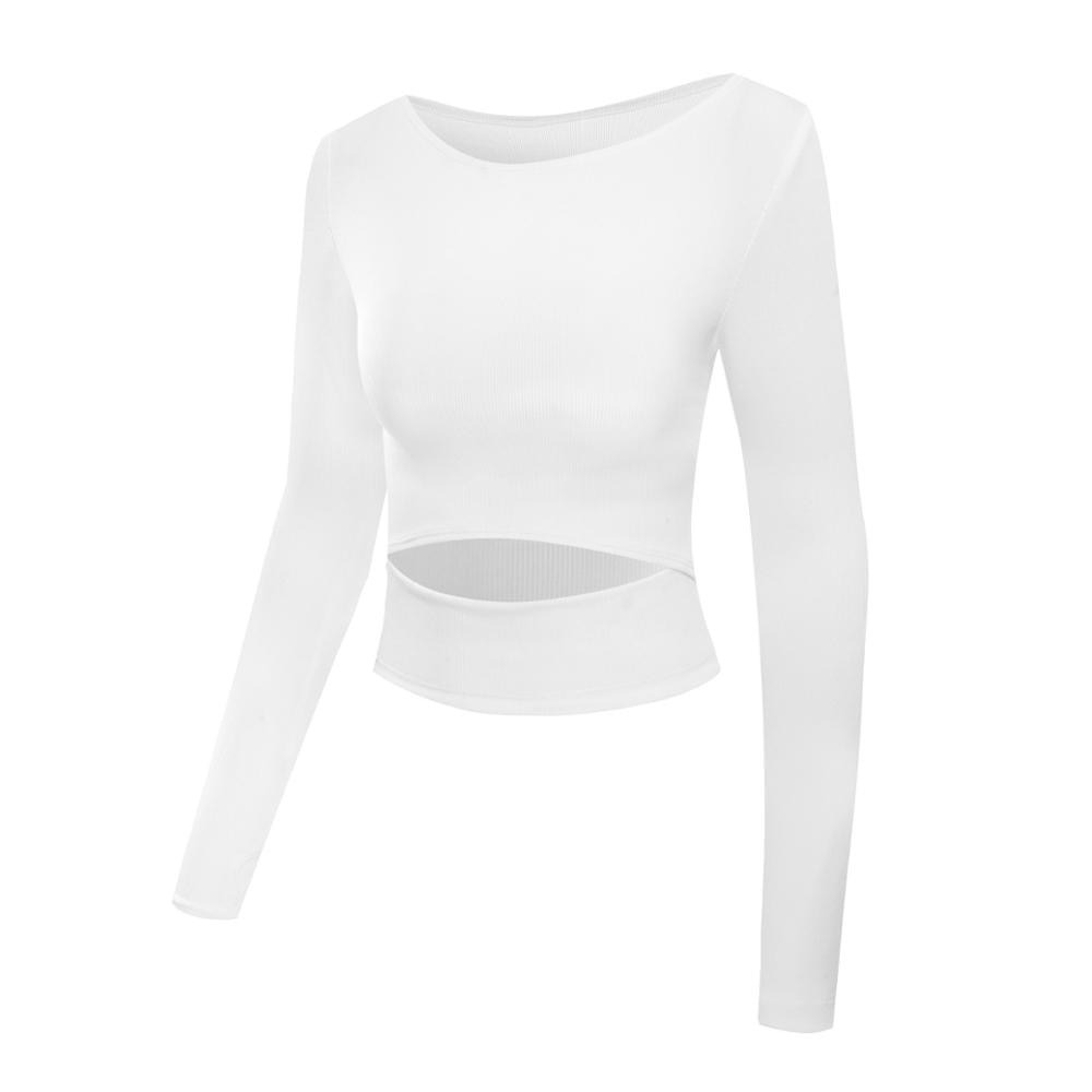 White Yoga Crop Tops Long Sleeve