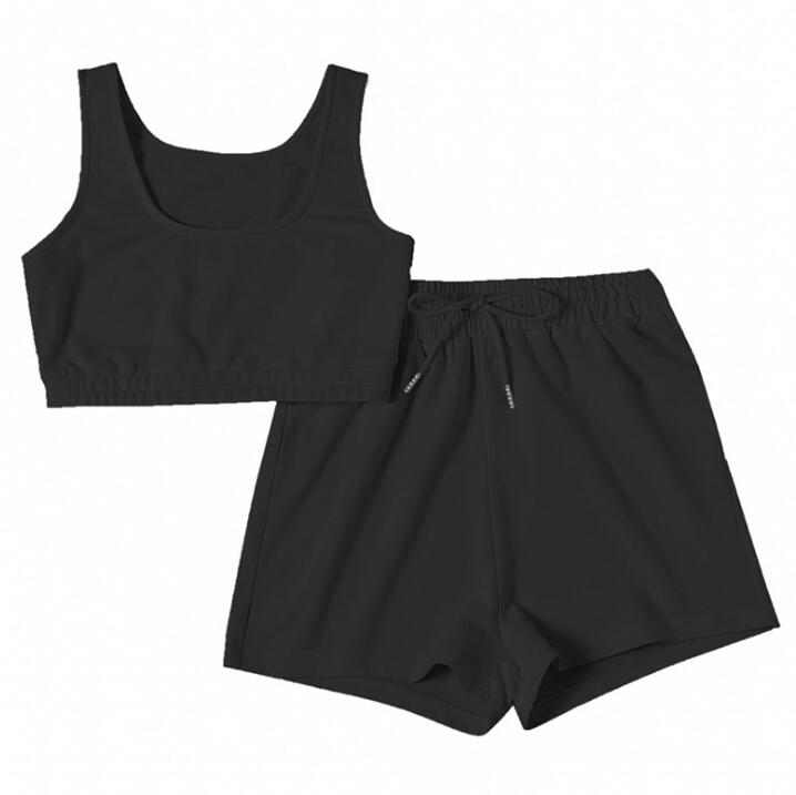Crop Top And Drawstring Shorts Matching Set