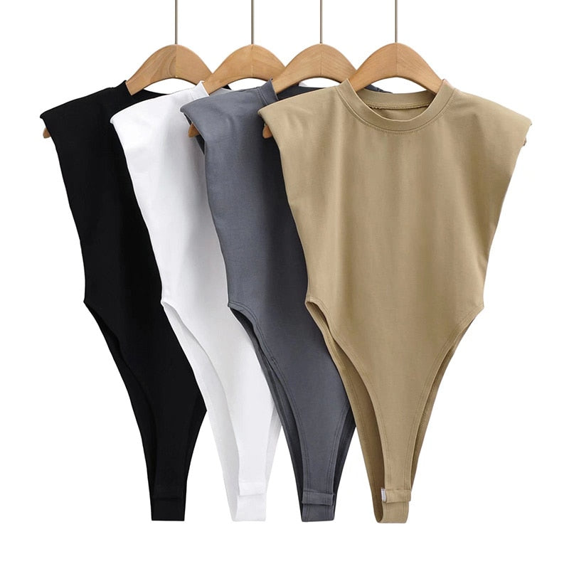 One-Pieces Bodycon Bodysuit Padded Shoulder Sleeveless Body Suits