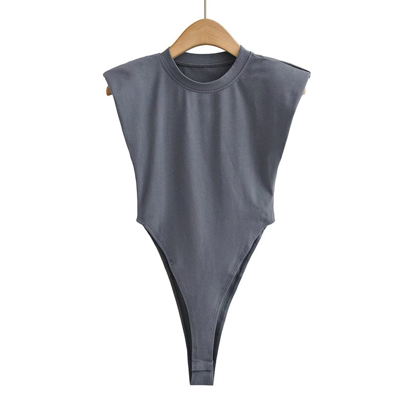 One-Pieces Bodycon Bodysuit Padded Shoulder Sleeveless Body Suits