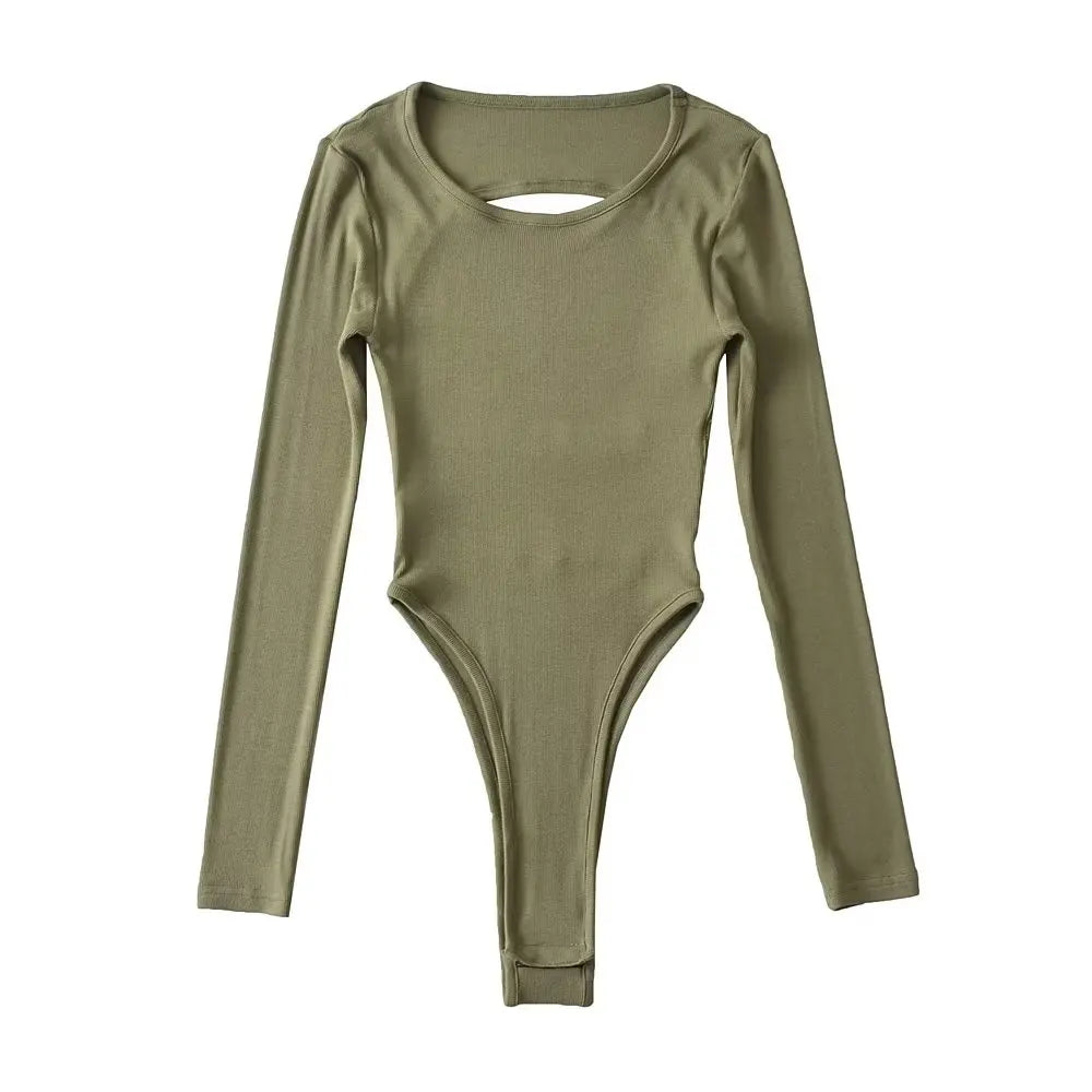 Long Sleeve Backless Bodysuits Knits Stretchable Slim 5 Colors