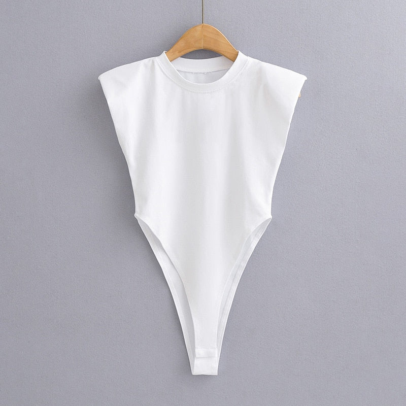 One-Pieces Bodycon Bodysuit Padded Shoulder Sleeveless Body Suits