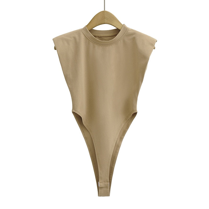 One-Pieces Bodycon Bodysuit Padded Shoulder Sleeveless Body Suits
