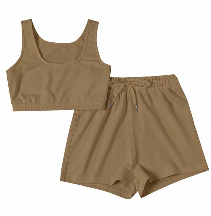 Crop Top And Drawstring Shorts Matching Set