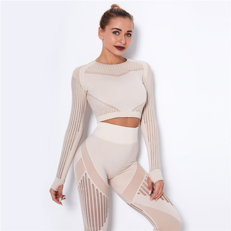 Hollow Out Seamless Yoga Set Crop Top + Leggings
