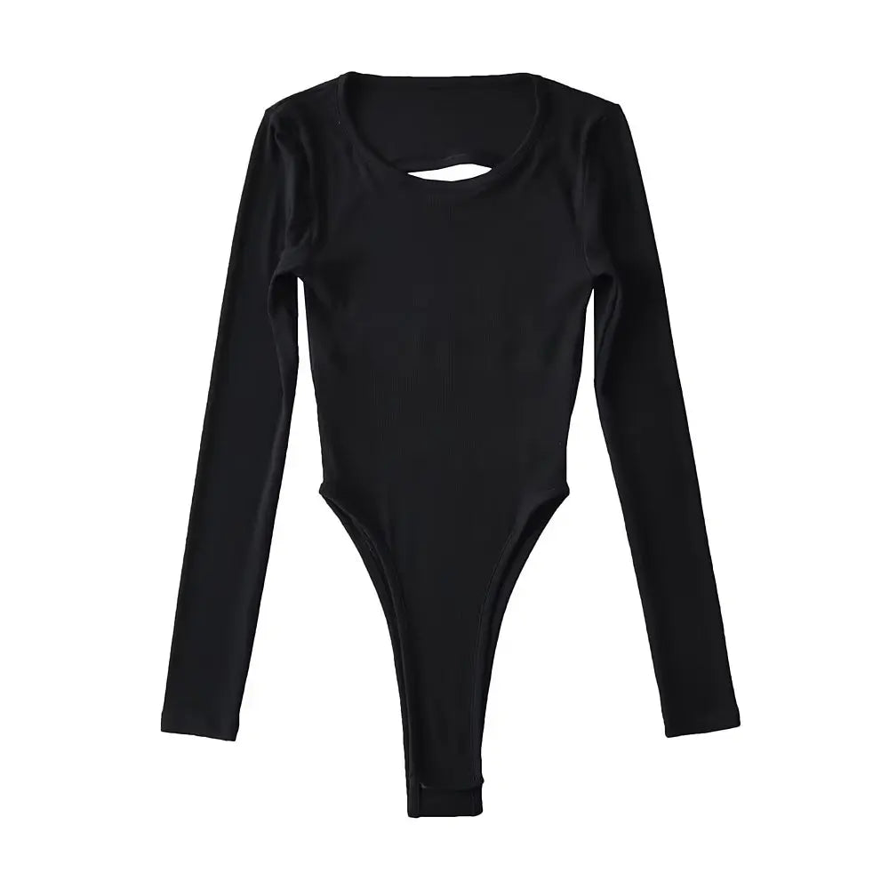Long Sleeve Backless Bodysuits Knits Stretchable Slim 5 Colors