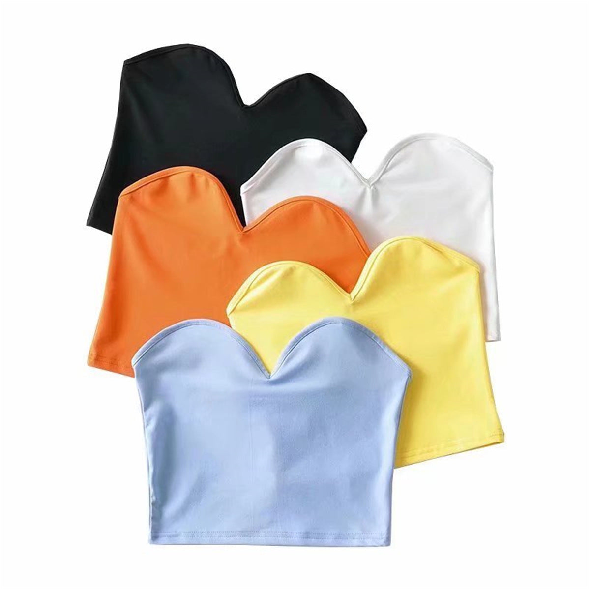 Strapless Top Off Shoulder Elastic Solid Color Cropped Top