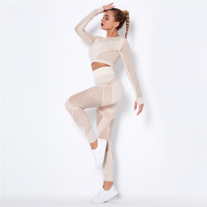 Hollow Out Seamless Yoga Set Crop Top + Leggings