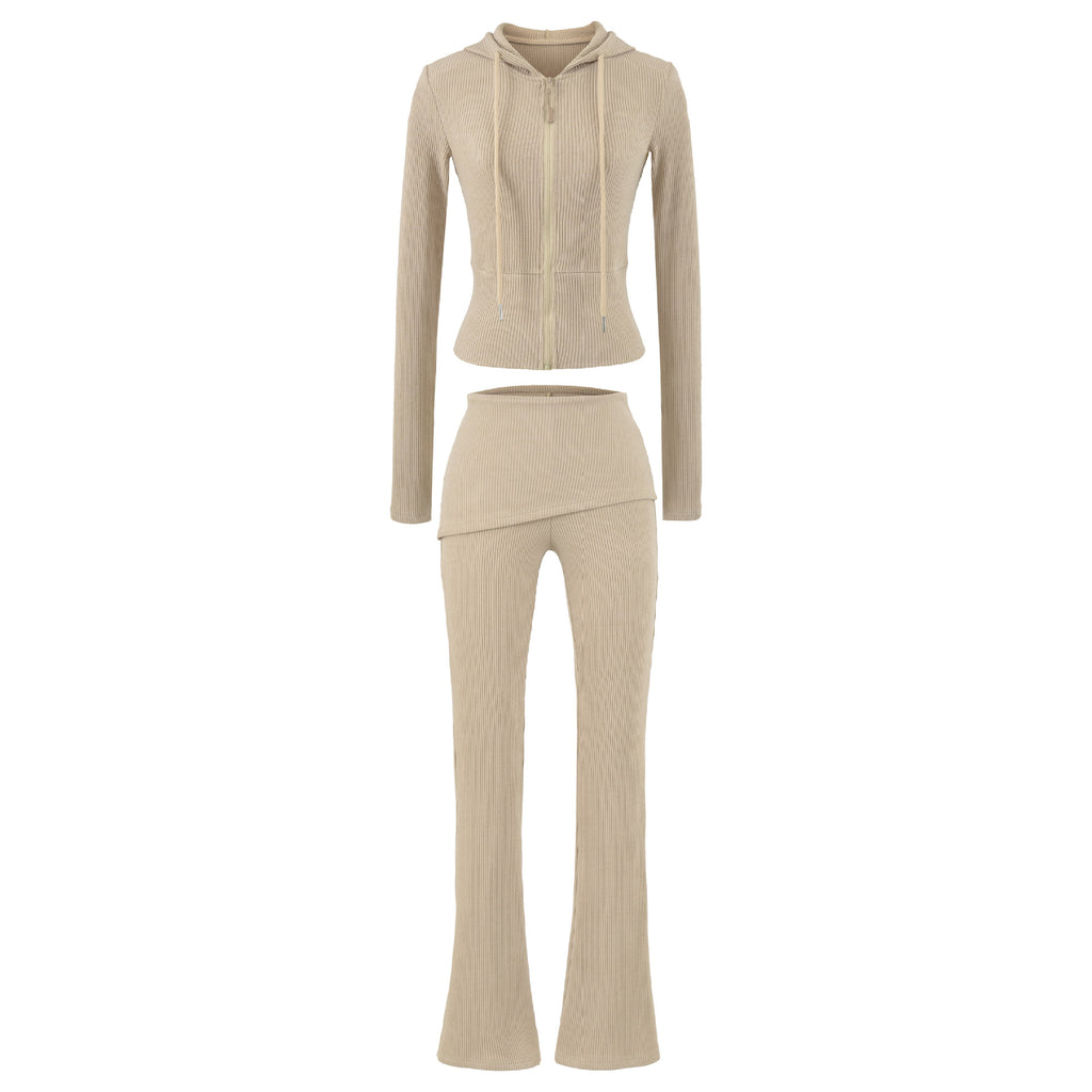 Casual Slim Fit Hooded Long Sleeve Three-Piece Set