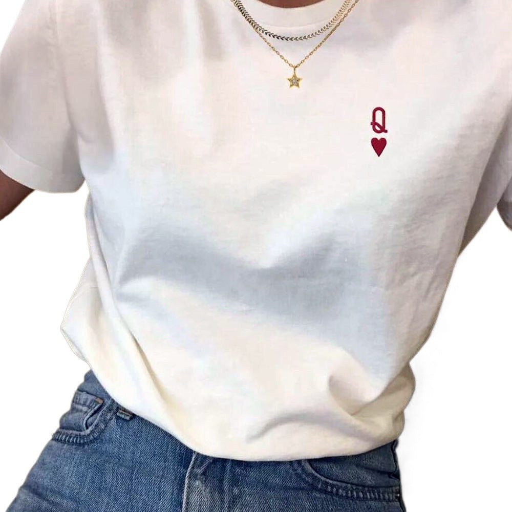 Queen of Hearts Letter Embroidered T Shirts