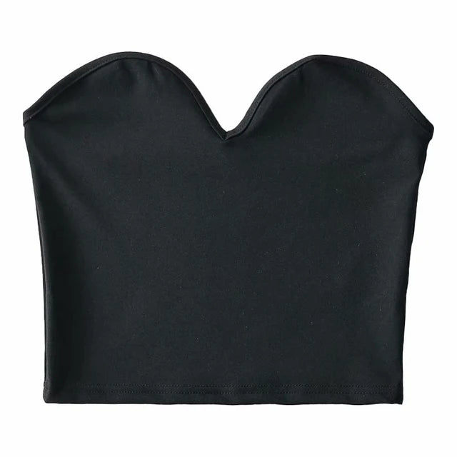 Strapless Top Off Shoulder Elastic Solid Color Cropped Top
