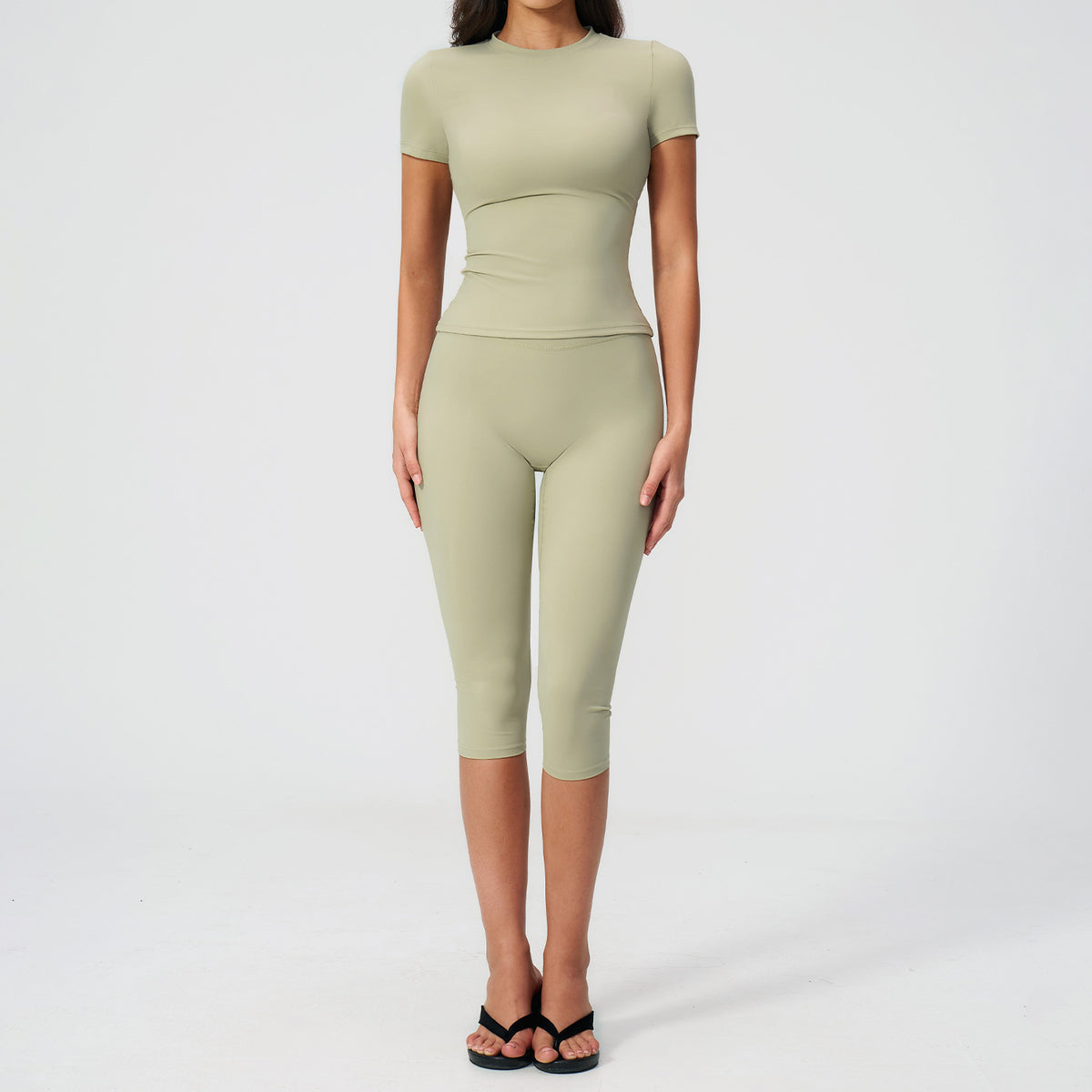 Yoga high waist fitness versatile seven inch mid length pants