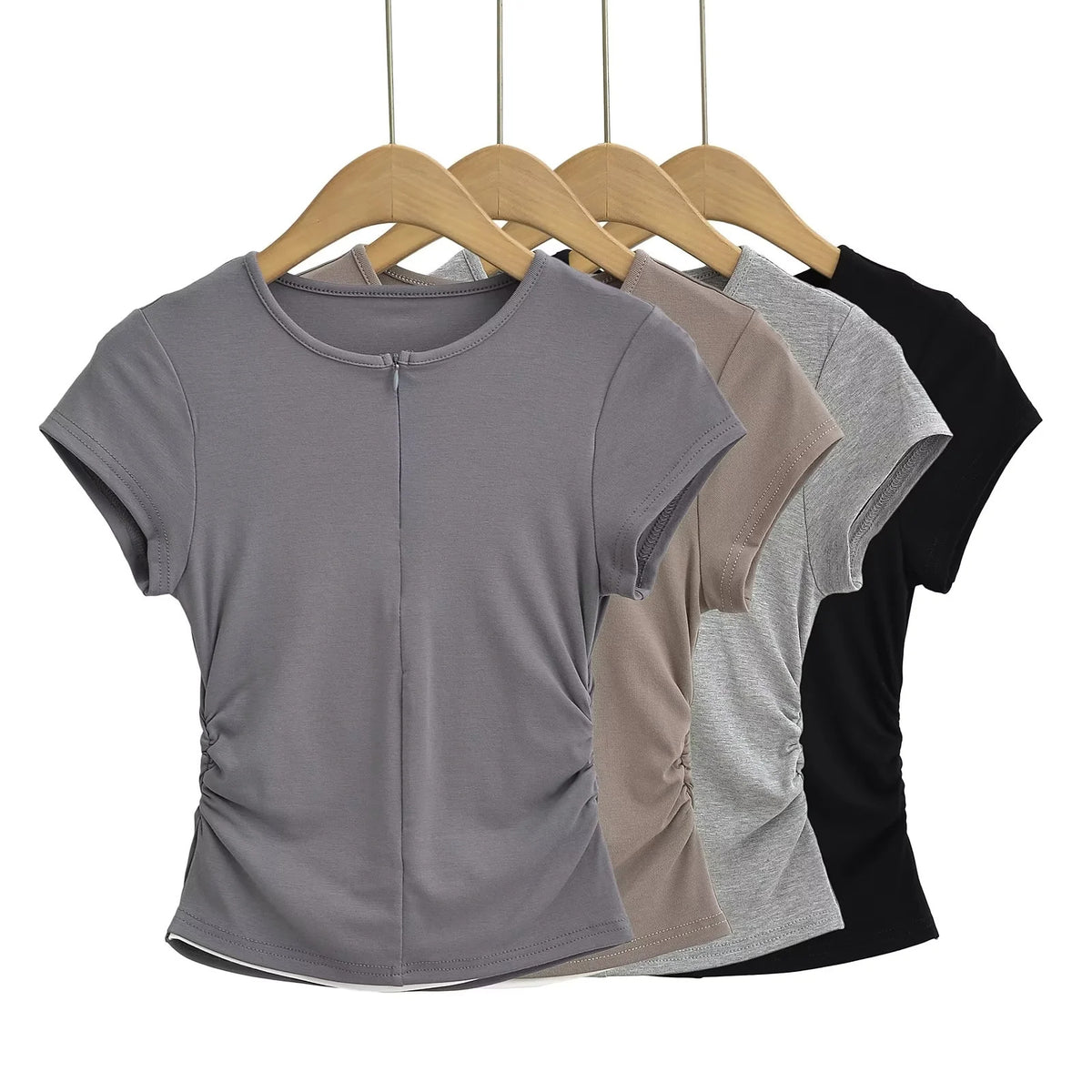 Round neck zipper T-shirt