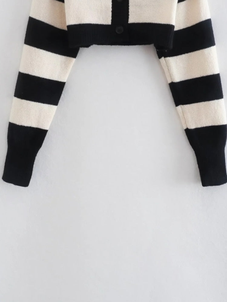 Black White Striped Knitted Sweater