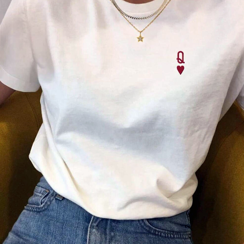 Queen of Hearts Letter Embroidered T Shirts