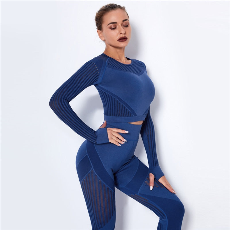 Hollow Out Seamless Yoga Set Crop Top + Leggings