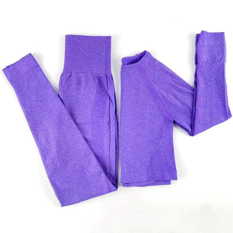 Seamless Yoga Set squat proof High Waist Gym Leggings + Long Sleeve top