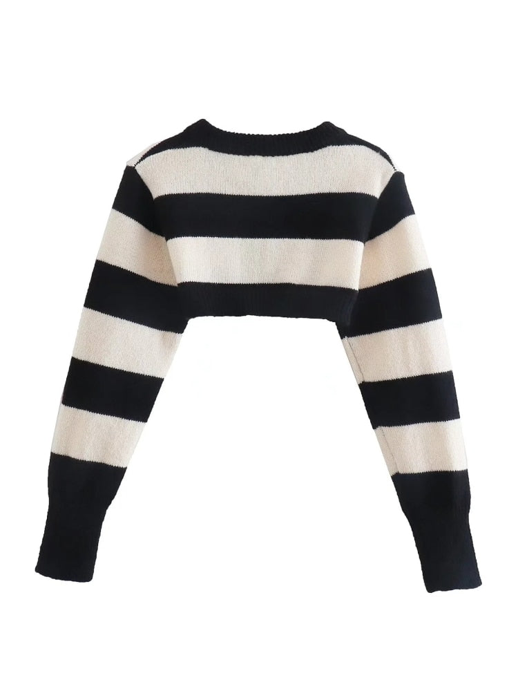 Black White Striped Knitted Sweater