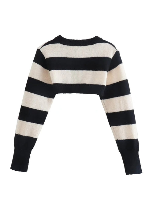 Black White Striped Knitted Sweater