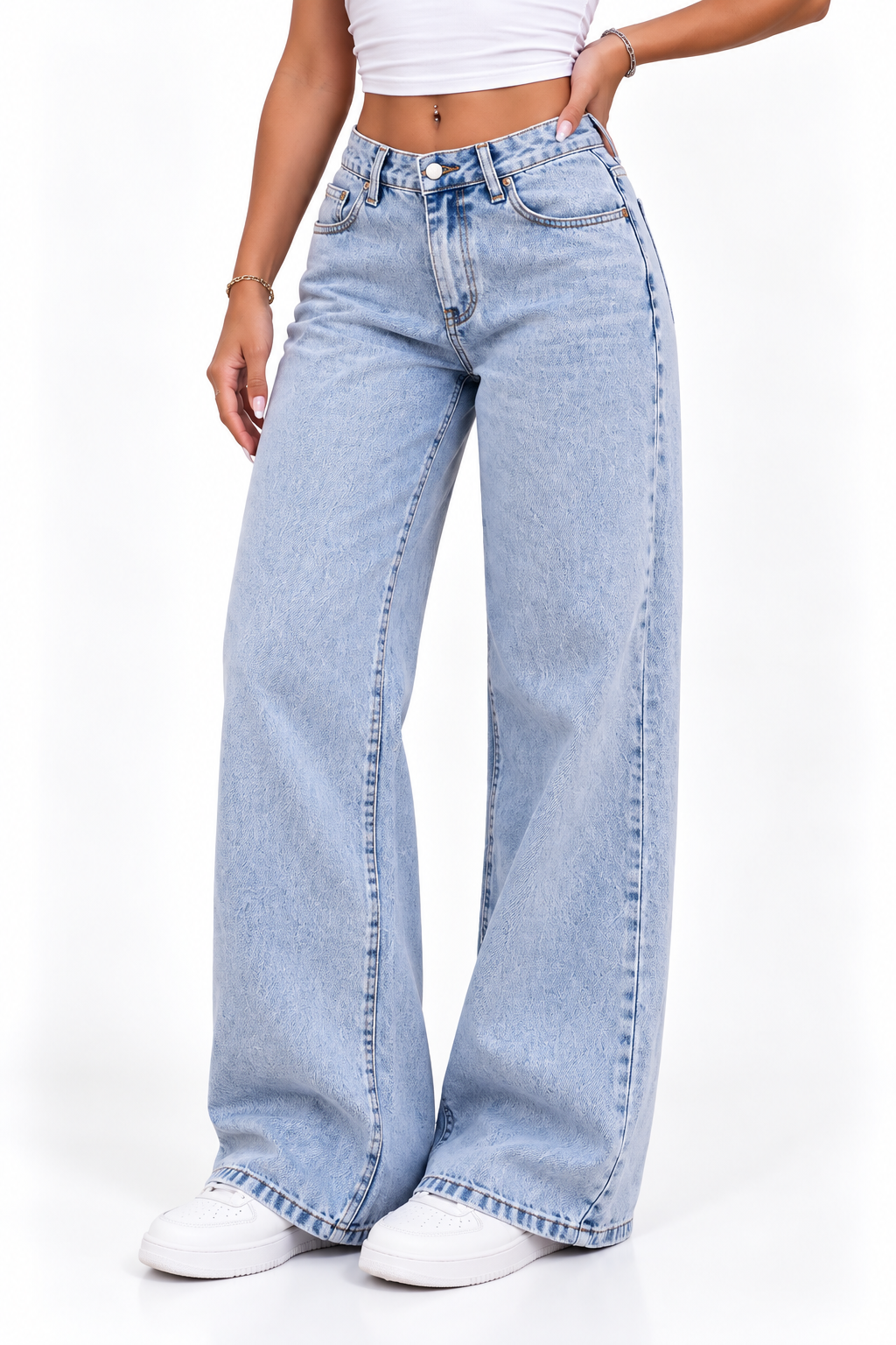 Light Acid Wash Low Waist Wide Leg Jeans
