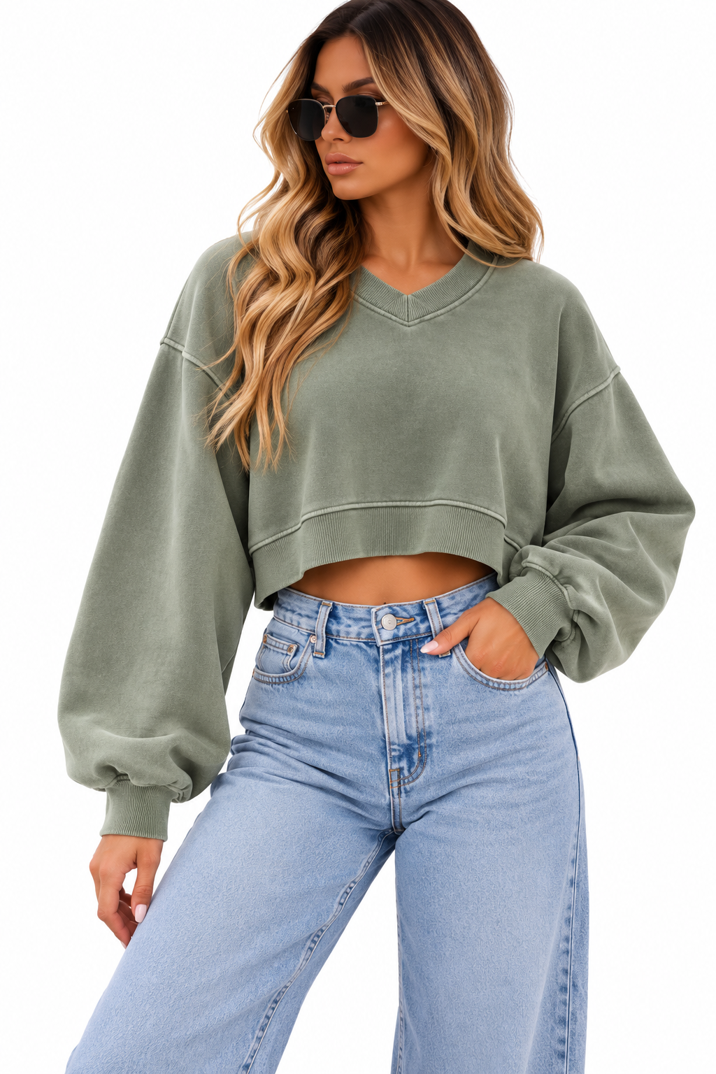 Vintage Wash And Fleece V-neck Hoodie