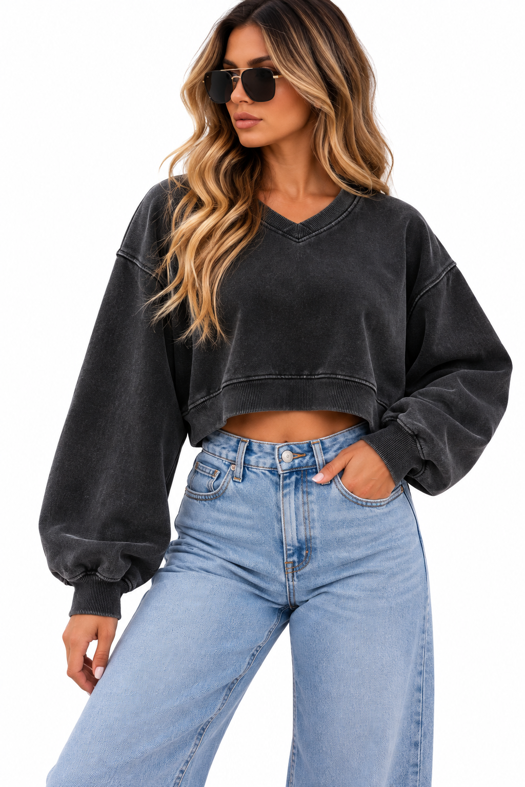 Vintage Wash And Fleece V-neck Hoodie