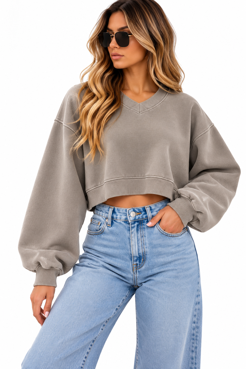 Vintage Wash And Fleece V-neck Hoodie