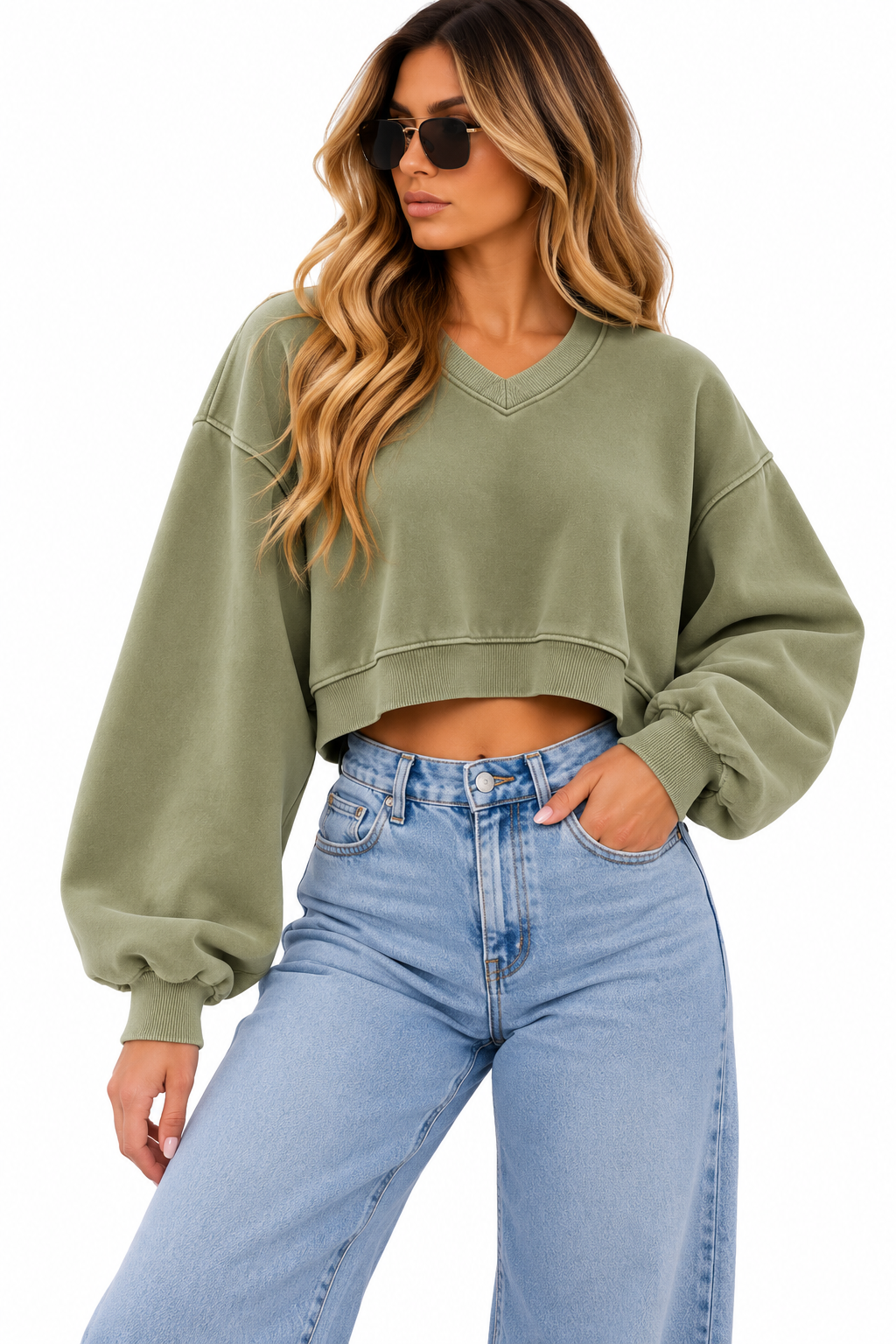 Vintage Wash And Fleece V-neck Hoodie