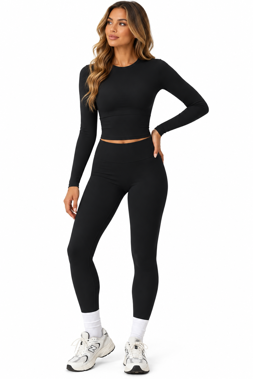 Sports and leisure velvet suit with high waist, wide legs, warm yoga clothes, women's slimming long sleeved fitness suit
