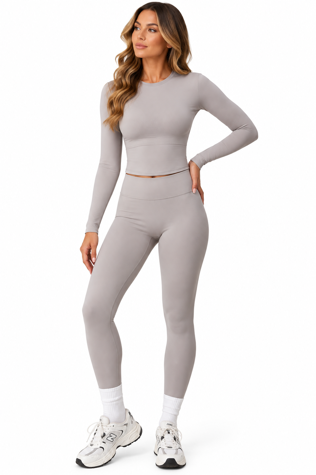 Sports and leisure velvet suit with high waist, wide legs, warm yoga clothes, women's slimming long sleeved fitness suit