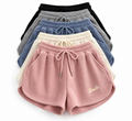 Waffle Knit Sweat Shorts for Women Summer Casual Loose High Waist Home Wear Wide Leg Hot Pants Outerwear