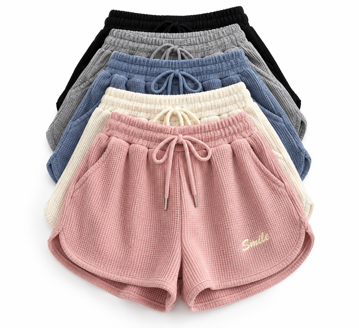 Waffle Knit Sweat Shorts for Women Summer Casual Loose High Waist Home Wear Wide Leg Hot Pants Outerwear