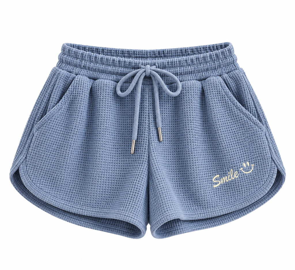 Waffle Knit Sweat Shorts for Women Summer Casual Loose High Waist Home Wear Wide Leg Hot Pants Outerwear
