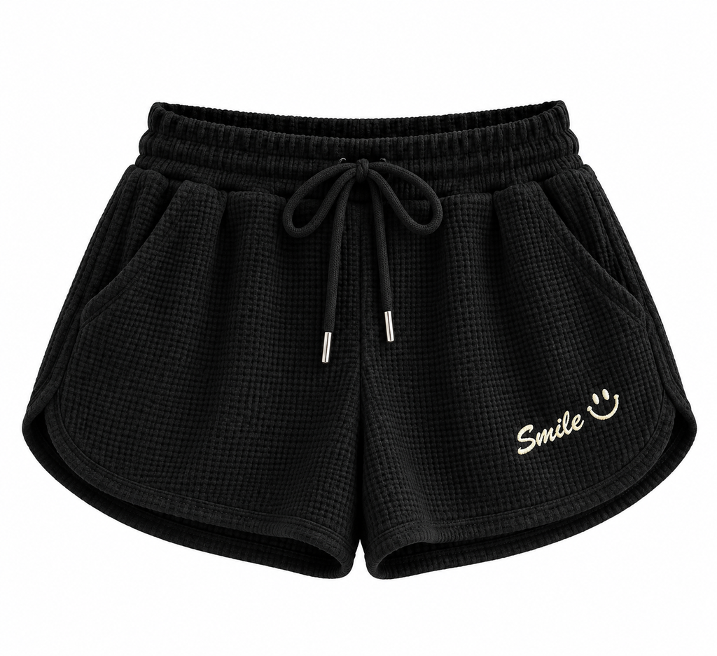 Waffle Knit Sweat Shorts for Women Summer Casual Loose High Waist Home Wear Wide Leg Hot Pants Outerwear