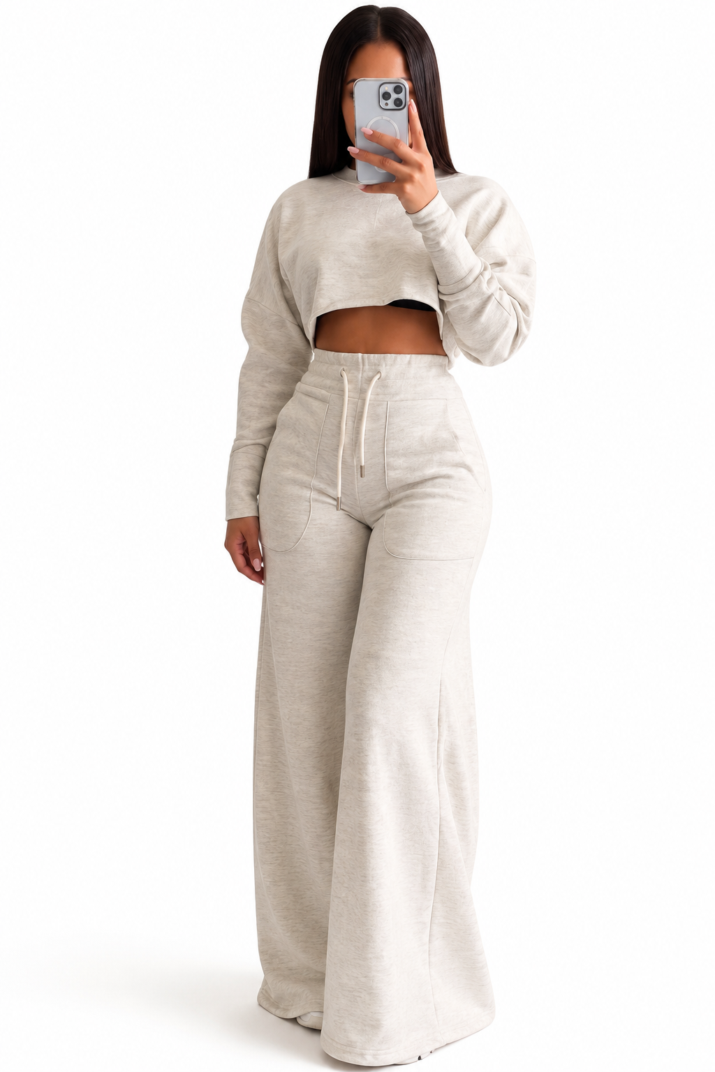 Hoodie High Waist Long Sleeve + Wide Leg Pants 2 Piece Sets