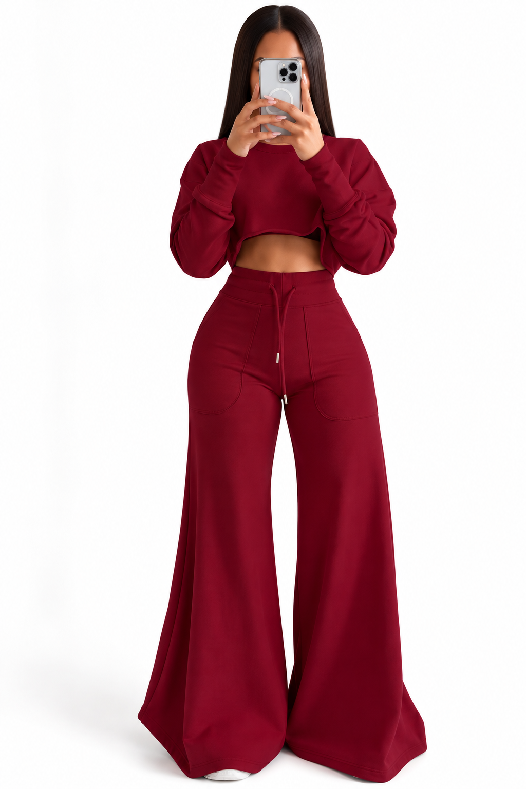 Hoodie High Waist Long Sleeve + Wide Leg Pants 2 Piece Sets