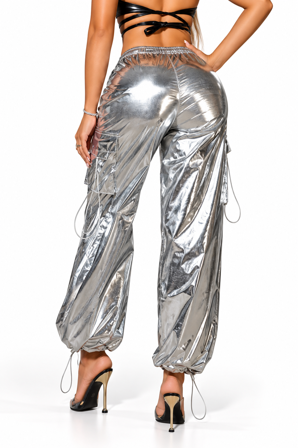 Silver Multi-pocket Wide-leg Pants