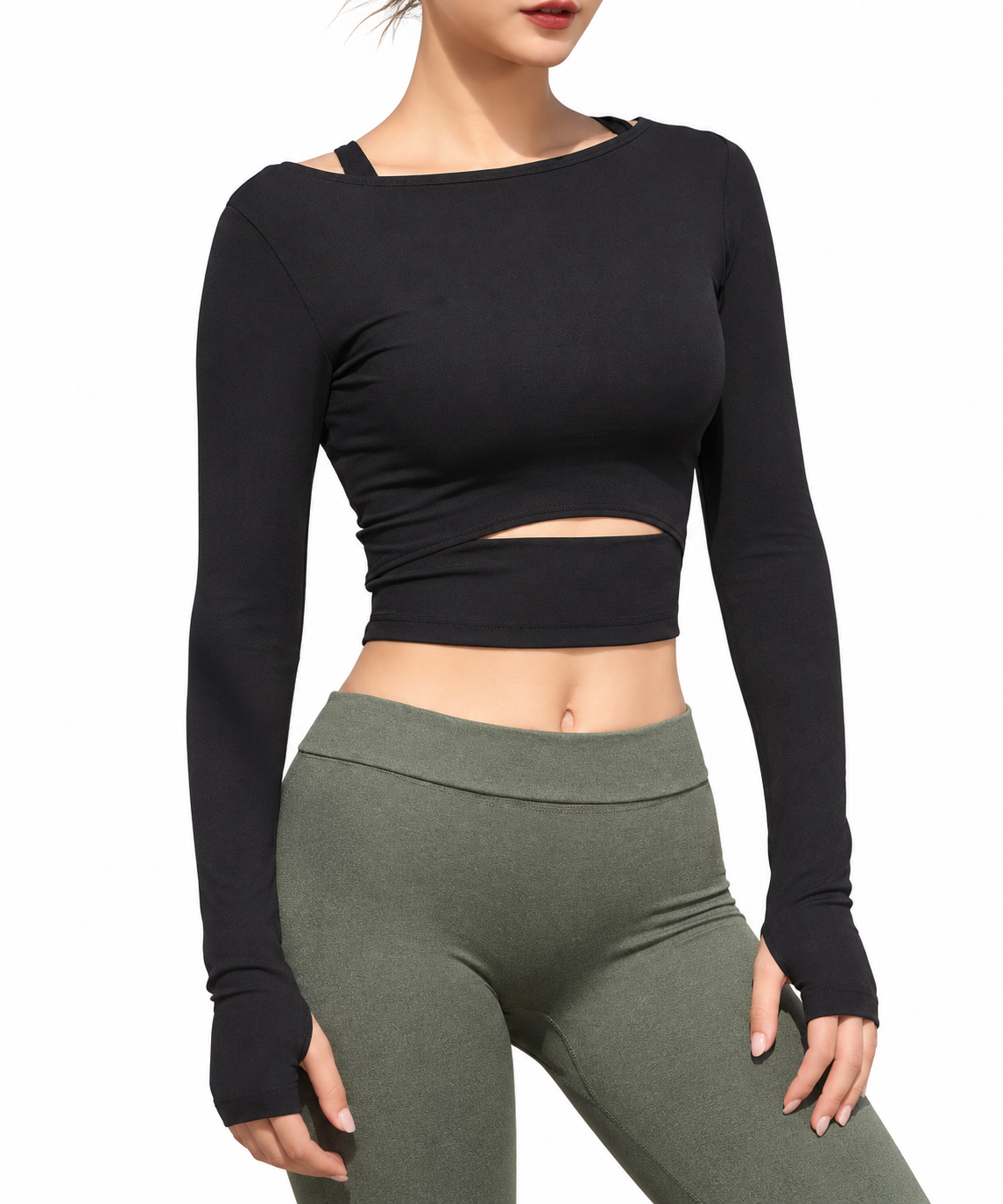 White Yoga Crop Tops Long Sleeve